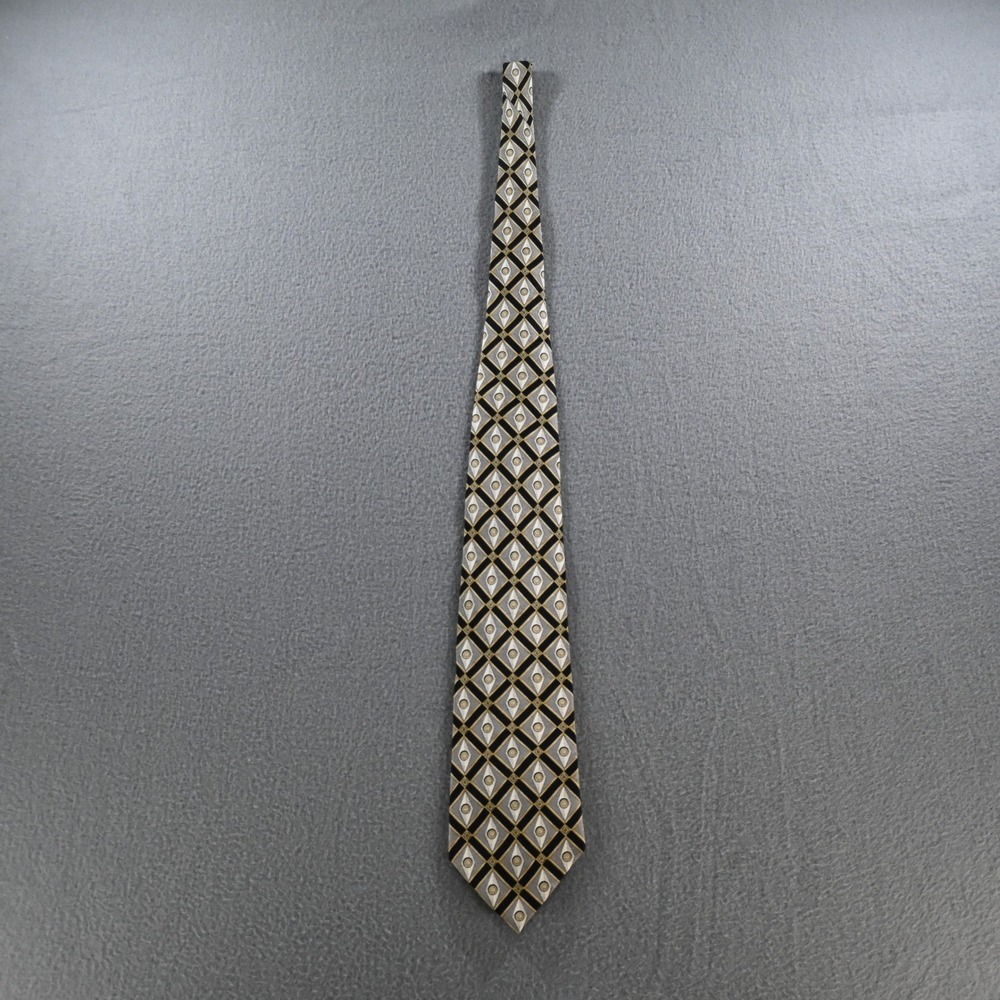 Countess Mara Mens Masterpiece Geometric Medallion Silk‎ Tie OS Black Silver